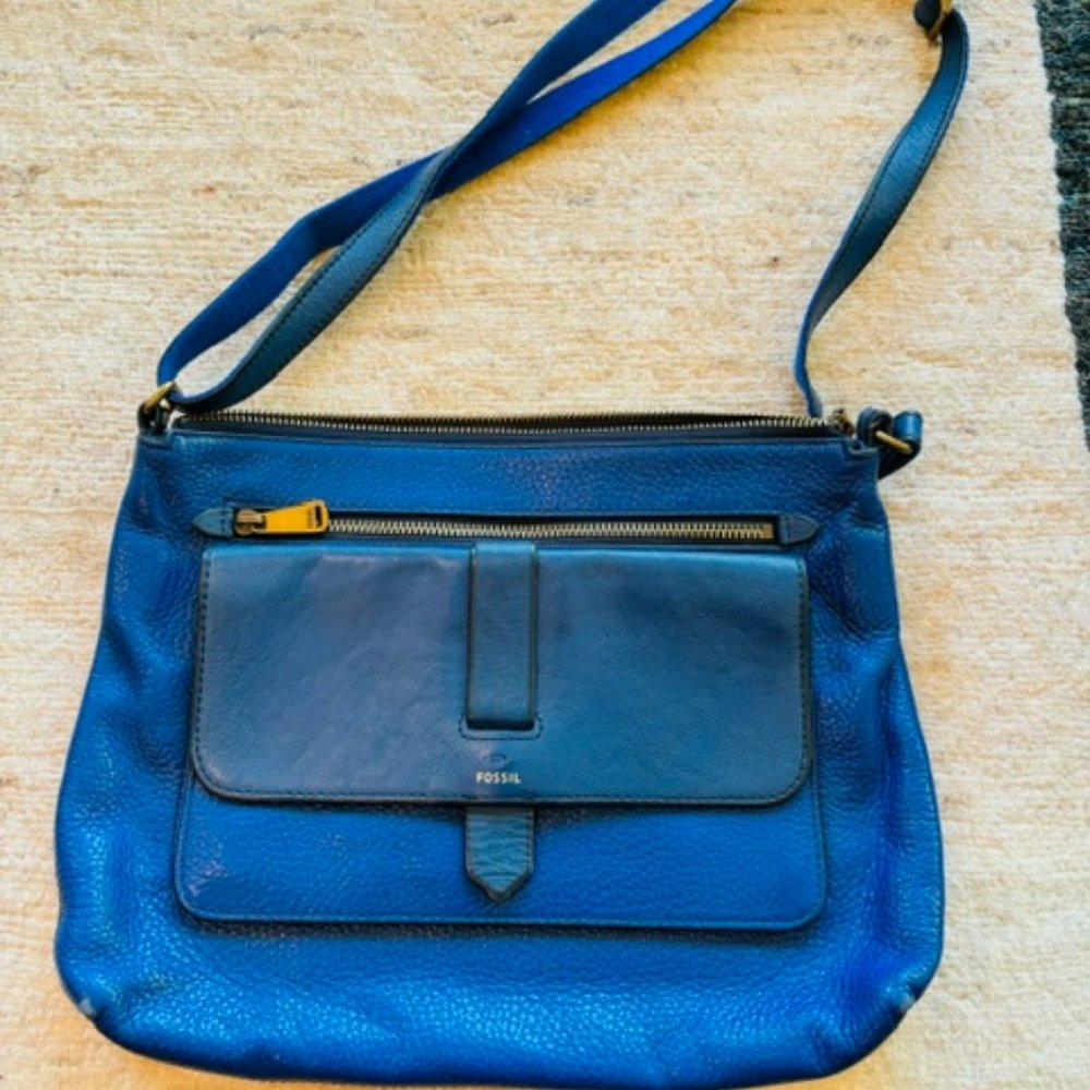 Fossil Leather Blue Shoulder Bag